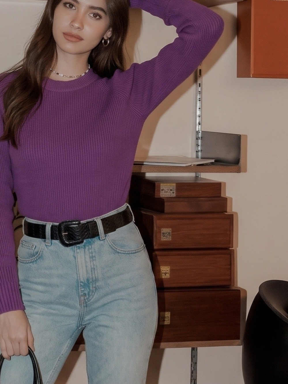 VS Catalog Y2K Moda International Ribbed Knit Sweater Purple 100% Cotton size S